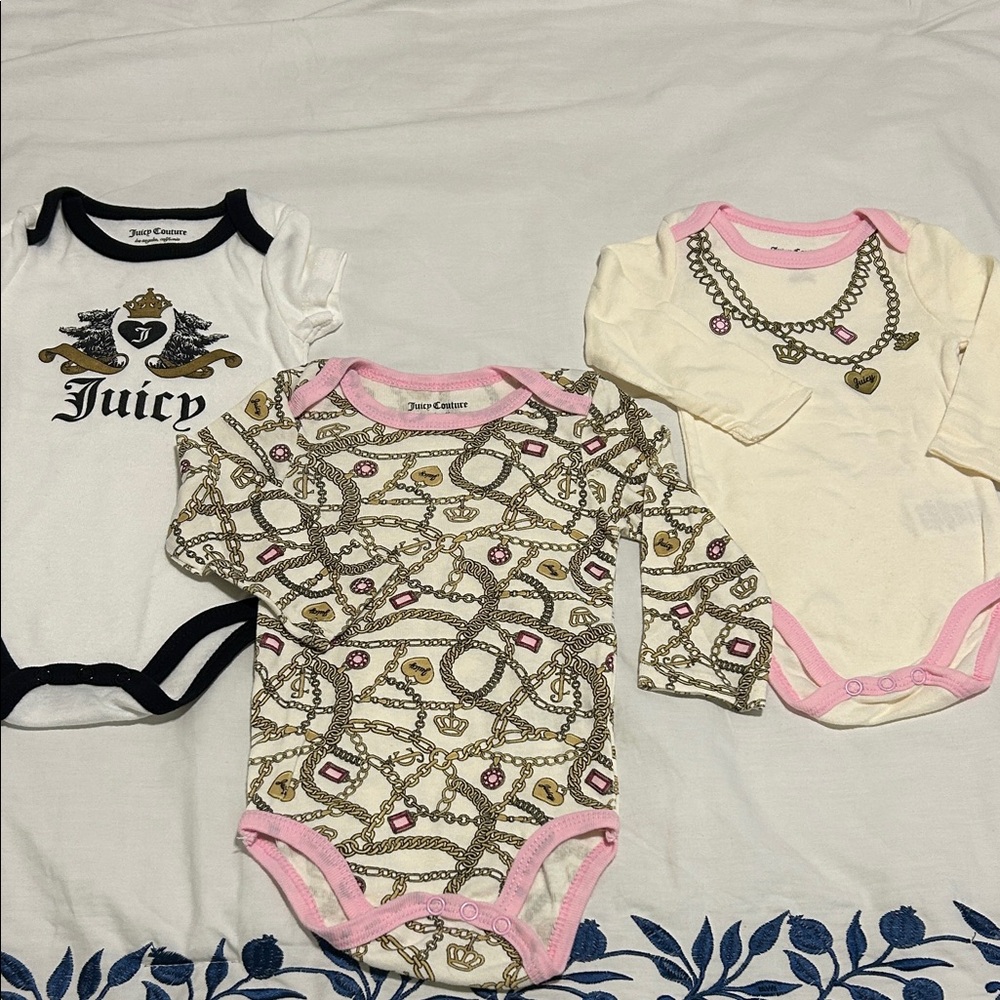 NWOT Juicy Couture Baby Girl Onesies , Set of 3 |Size 6-9 months